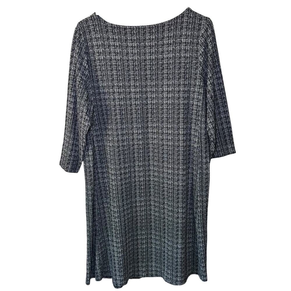 J Jill Black White Print Knit 3/4 Sleeve Midi Dress Size L